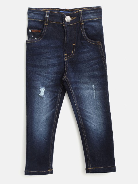 

612 league Boys Navy Blue Regular Fit Mid-Rise Mildly Distressed Stretchable Jeans