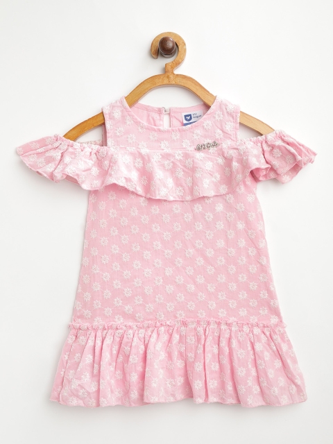 

612 league Girls Pink & White Embroidered A-Line Dress