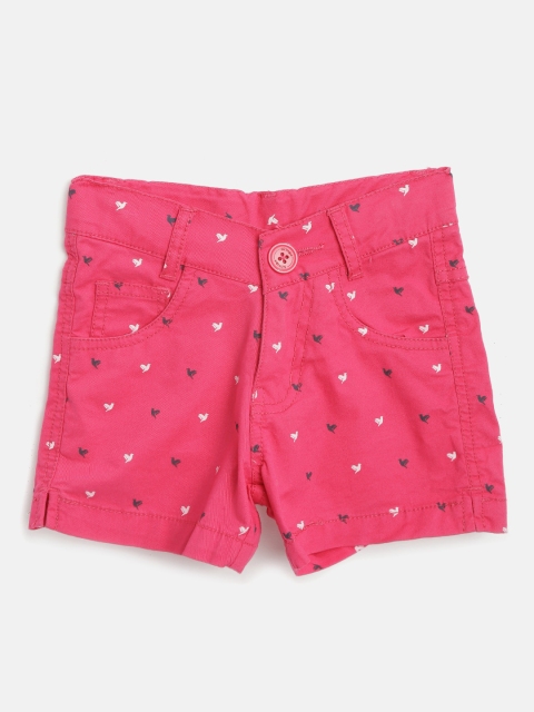 

612 league Girls Fuchsia Pink & Navy Blue Printed Regular Fit Shorts