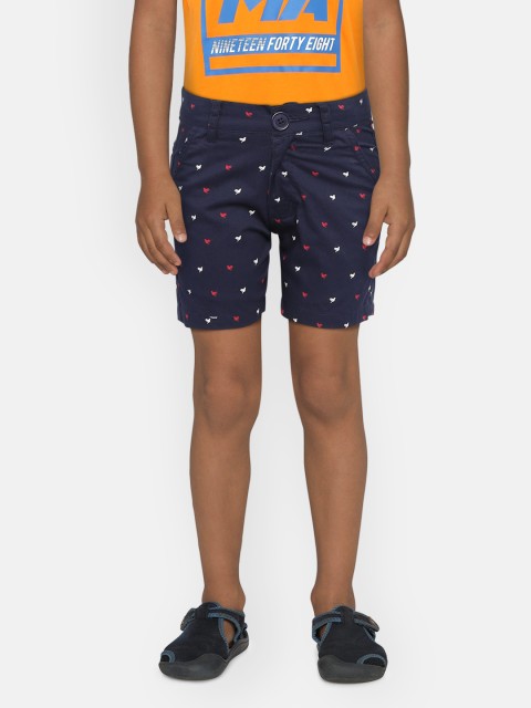 

612 league Boys Navy Blue Printed Regular Fit Chino Shorts