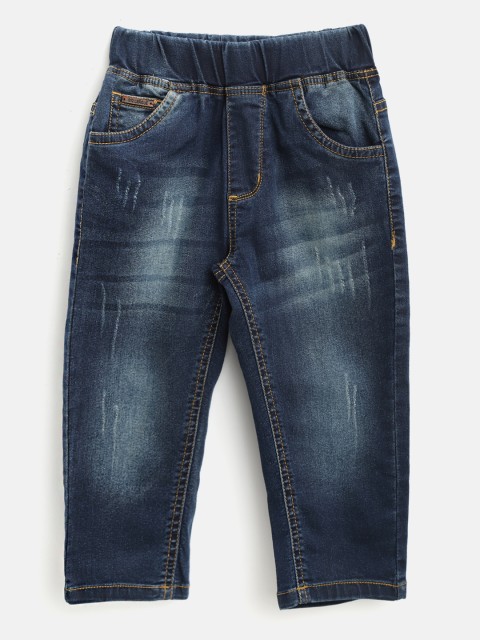 

612 league Boys Navy Blue Regular Fit Mid-Rise Mildly Distressed Stretchable Jeans