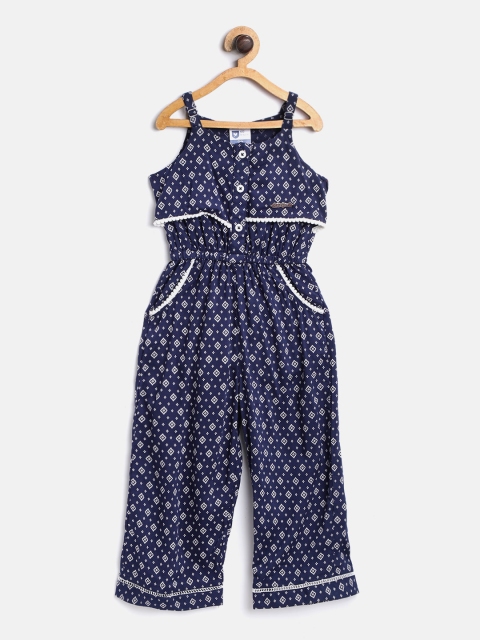 

612 league Girls Navy Blue & White Printed Basic Jumpsuit