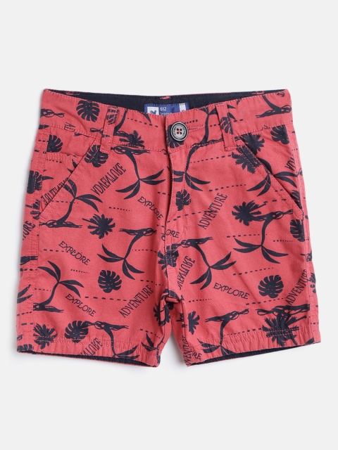 

612 league Boys Coral Pink & Navy Tropical Print Regular Fit Shorts