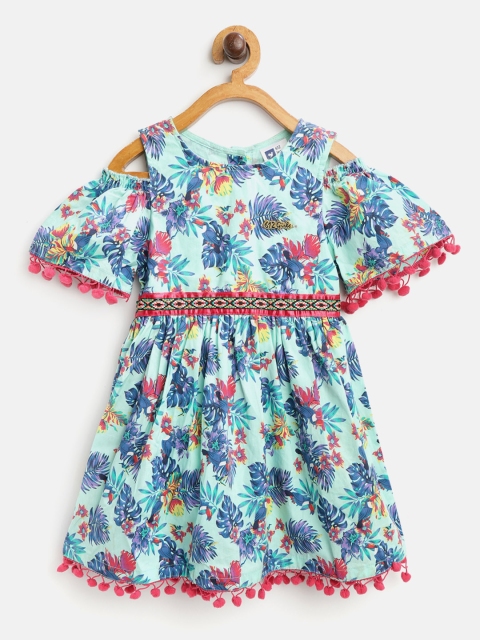 

612 league Girls Blue & Red Printed Fit & Flare Dress