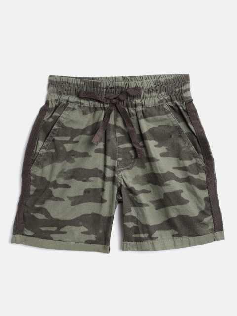 

612 league Boys Olive Green Camouflage Print Regular Fit Shorts