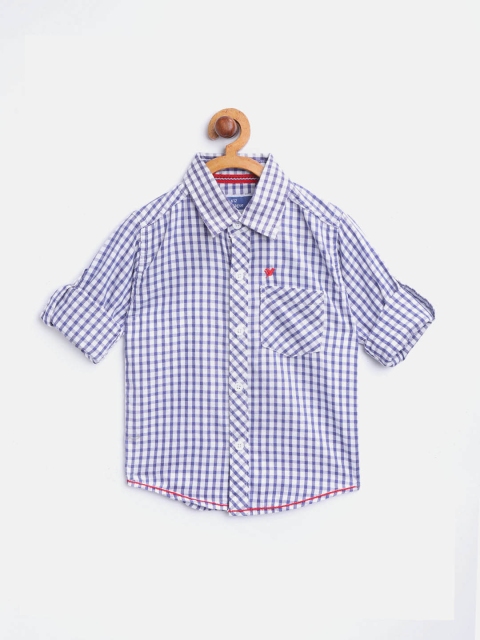 

612 league Boys Blue & White Regular Fit Checked Casual Shirt