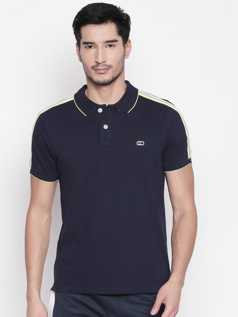 

Ajile by Pantaloons Men Blue Striped Polo Collar Pure Cotton T-shirt