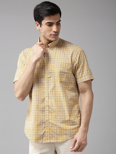 

Blackberrys Men Mustard Yellow & Blue Slim Fit Checked Casual Shirt