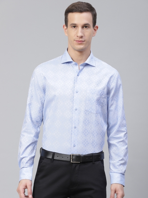 

Blackberrys Men Blue Slim Fit Textured with Geometric Print Semiformal Shirt