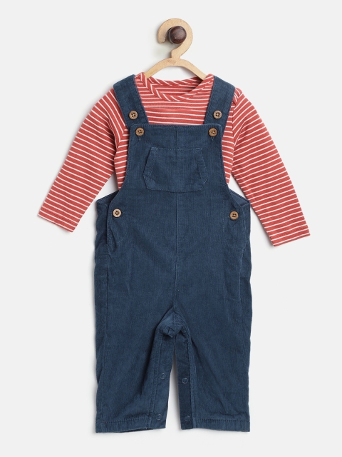

Marks & Spencer Kids Red & Navy Striped Bodysuit with Dungarees