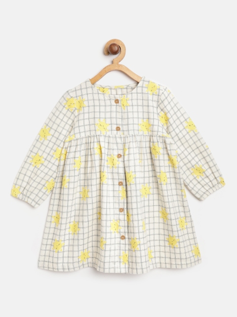

Marks & Spencer Girls Off-White & Yellow Checked A-Line Dress with Printed Detail