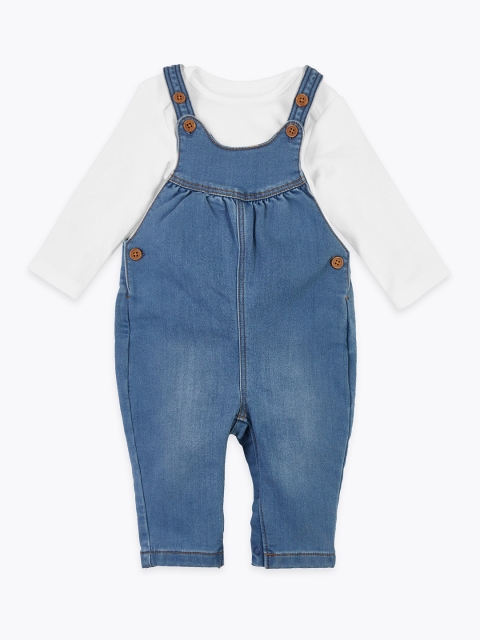 

Marks & Spencer Kids Blue & White Solid Clothing Set