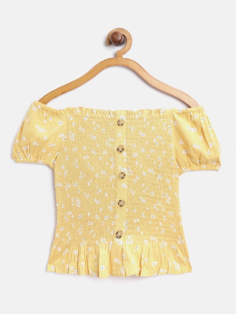 

Marks & Spencer Girls Mustard Yellow & White Printed Smocked Bardot Top