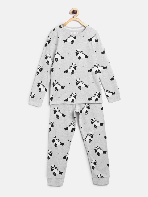 

Marks & Spencer Girls Grey Melange & Black Skinny Fit Panda Print Night suit