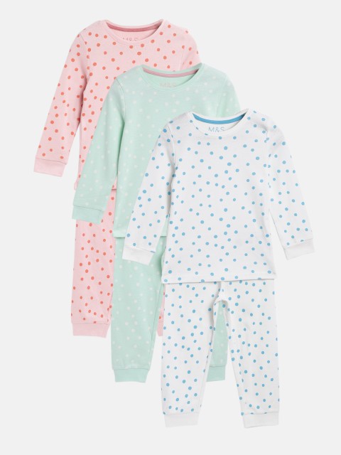 

Marks & Spencer Girls Pack of 3 Polka Dot Print Night Suits, Green