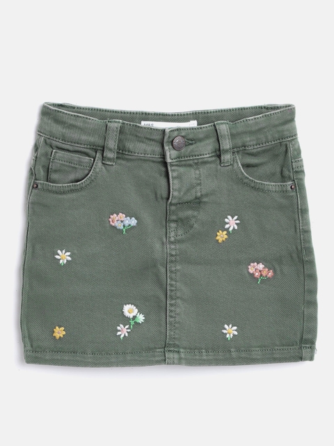 

Marks & Spencer Girls Olive Green Embroidered Denim Straight Skirt