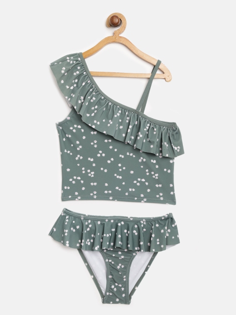 

Marks & Spencer Girls Olive-Green & White Printed Tankini