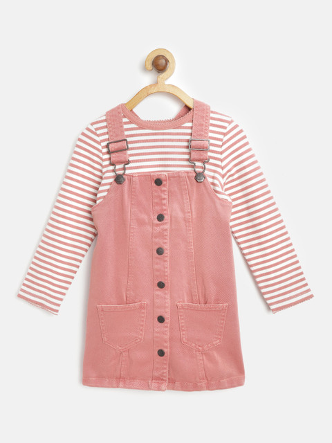 

Marks & Spencer Girls Pink & White Denim Pinafore Dress with T-shirt