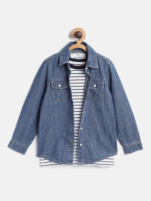 

Marks & Spencer Boys Blue Regular Fit Solid Casual Denim Shirt with T-Shirt