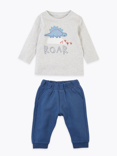 

Marks & Spencer Kids Grey & Blue Printed Clothing Set