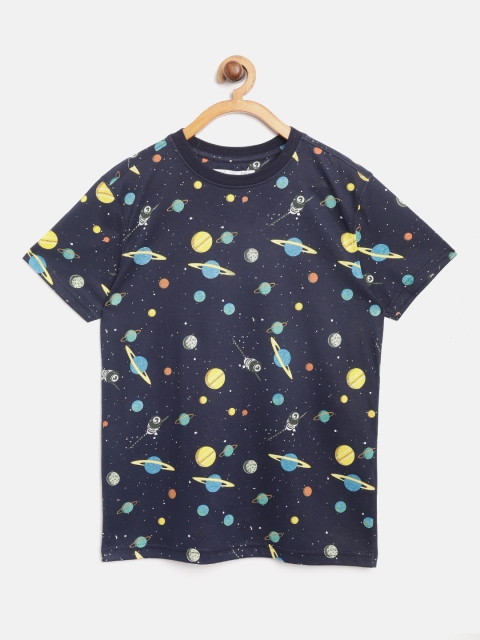 

Marks & Spencer Boys Navy Blue & Yellow Printed Round Neck T-shirt