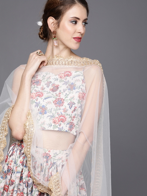 

Inddus Off-White & Red Printed Semi-Stitched Lehenga with Unstitched Blouse & Dupatta