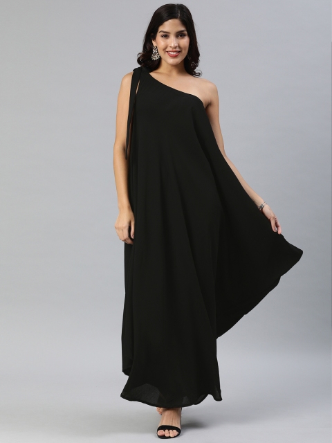 

Inddus Women Black Heavy Georgette One Shoulder A-Line Dress