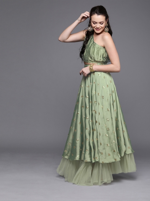 

Inddus Green Sequinned Semi-Stitched Lehenga with Unstitched Blouse