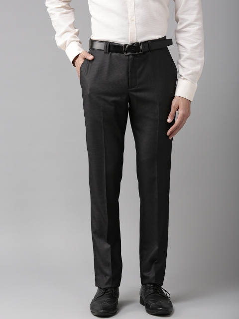 

Blackberrys Men Black Sharp Regular Fit Self-Design Formal Trousers