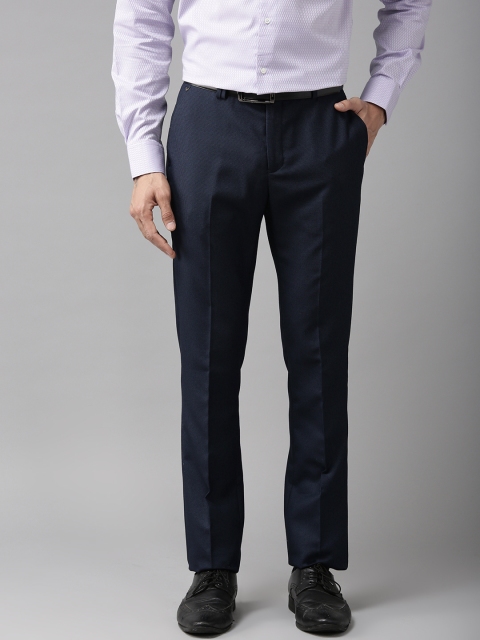 

Blackberrys Men Navy Blue Sharp Regular Fit Self-Design Formal Trousers