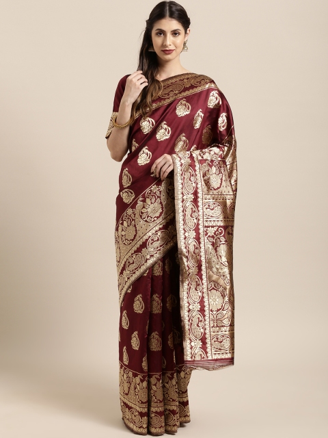 

Satrani Maroon Poly Silk Woven Design Banarasi Saree