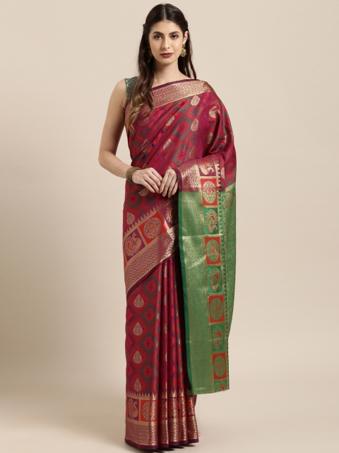 

Satrani Purple & Red Poly Silk Woven Design Banarasi Saree