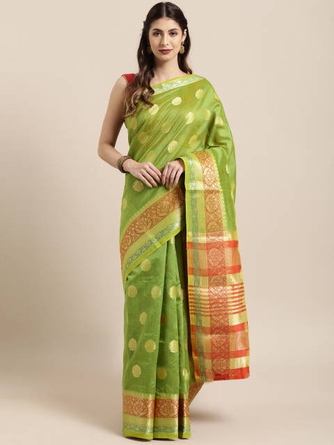 

Satrani Green & Golden Poly Silk Woven Design Banarasi Saree