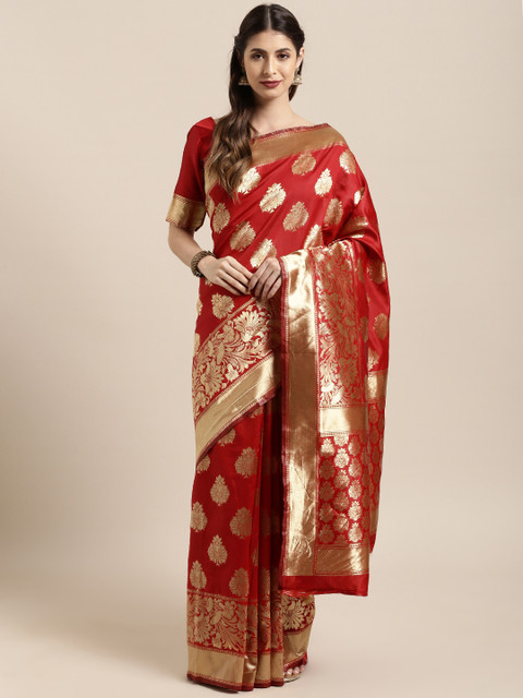 

Satrani Red Poly Silk Woven Design Banarasi Saree