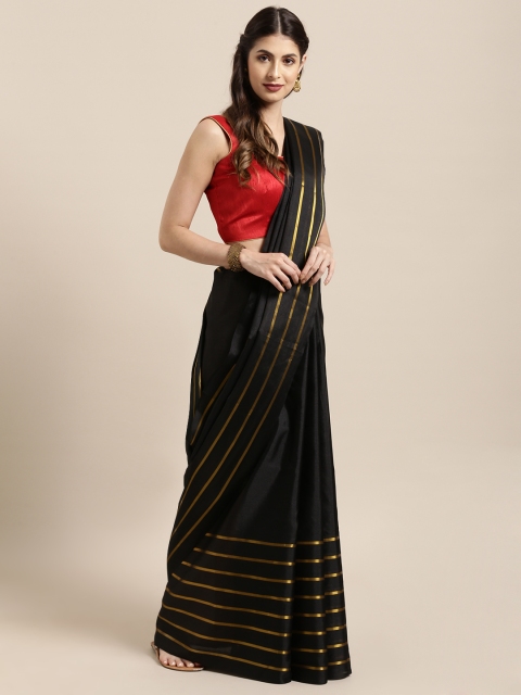 

Satrani Black & Golden Poly Silk Striped Saree