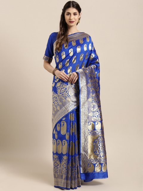 

Satrani Blue Poly Silk Woven Design Banarasi Saree