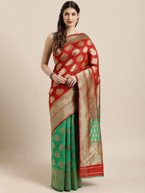 

KALINI Green & Red Poly Silk Woven Design Banarasi Saree