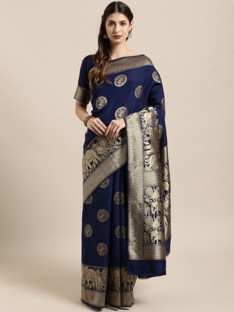 

Satrani Navy Blue Poly Silk Woven Design Banarasi Saree