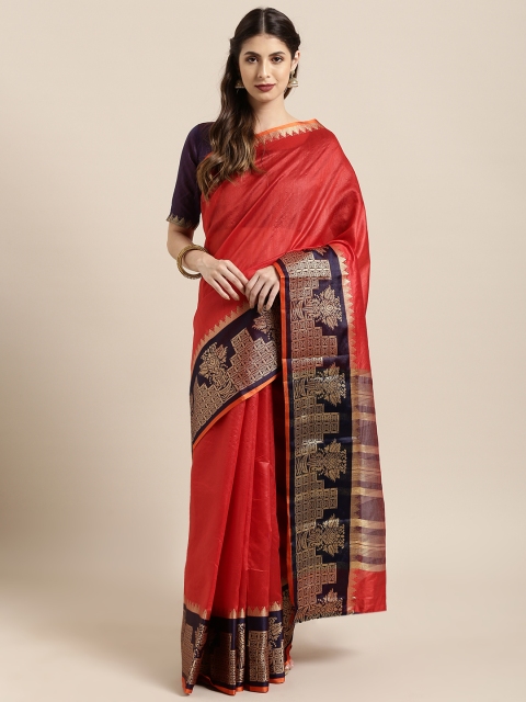 

Satrani Red Solid Poly Silk Saree