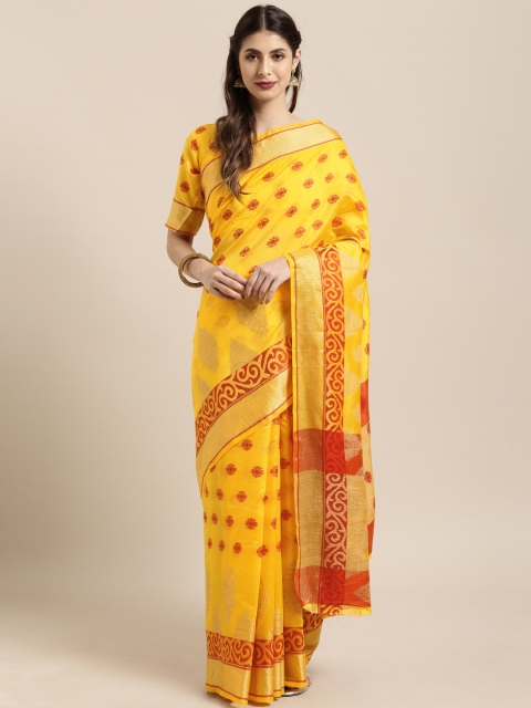 

KALINI Yellow & Red Silk Blend Woven Design Saree