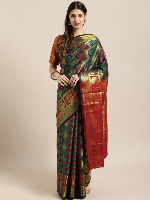 

Satrani Navy Blue & Green Poly Silk Woven Design Banarasi Saree