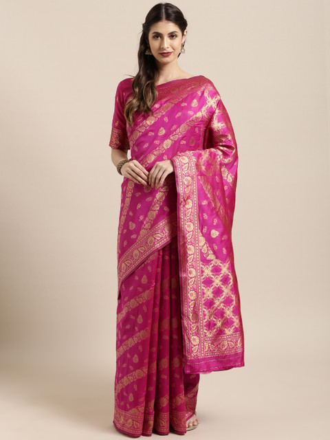 

Satrani Pink Poly Silk Woven Design Banarasi Saree