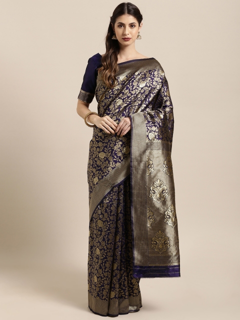 

KALINI Navy Blue Poly Silk Woven Design Banarasi Saree