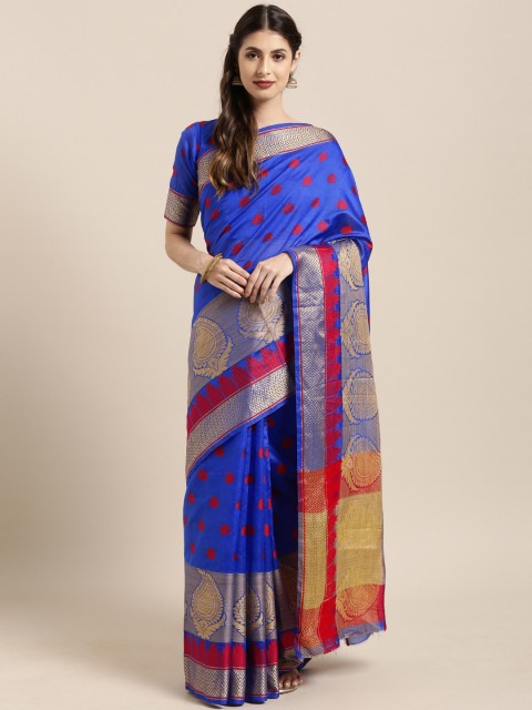 

KALINI Blue & Red Silk Blend Woven Design Saree