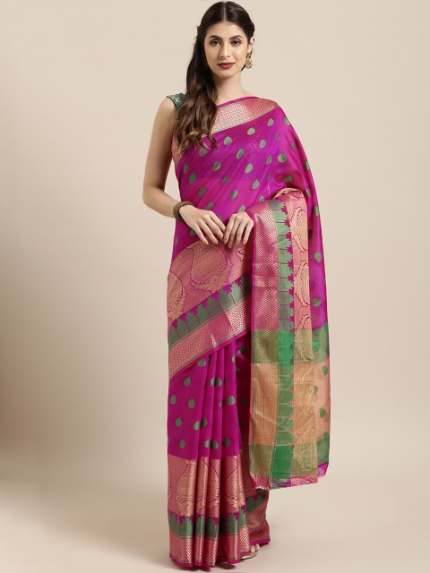 

KALINI Pink & Green Silk Blend Woven Design Saree