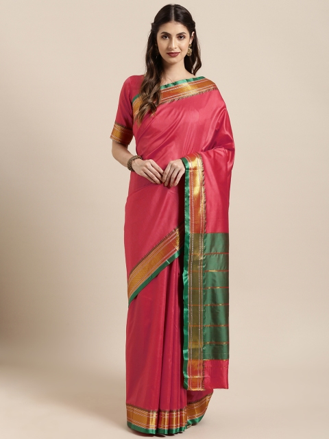 

KALINI Pink Solid Poly Silk Saree