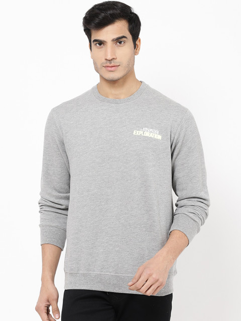 

STROP Men Grey Melange Back Printed Sweatshirt