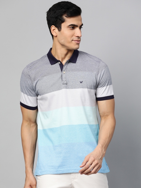 

Blackberrys Men Blue & Grey Striped Polo Collar T-shirt