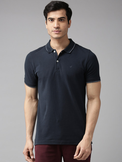 

Blackberrys Men Navy Blue Solid Polo Collar T-shirt
