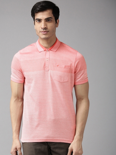 

Blackberrys Men Coral Orange Self Design Polo Collar T-shirt